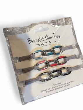 Maya J Bracelet Hair Ties - Silver Chain with Colored Enamel